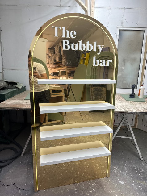 Mirror Gold board with shelves and led lights